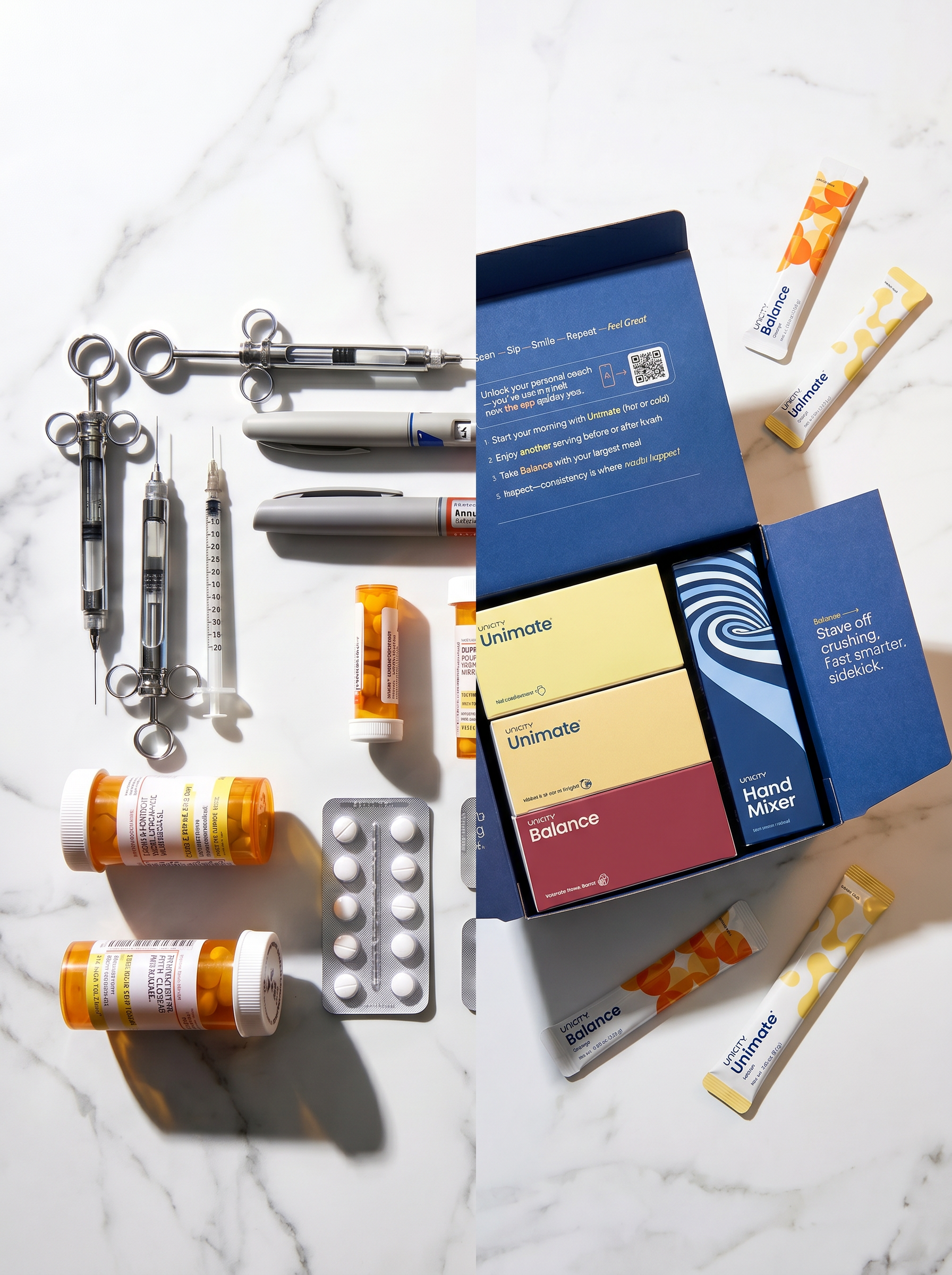 Needles and pills vs natural Unicity supplement packets